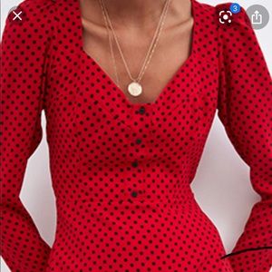 ZARA Red and Black Mini Polka Dot Dress